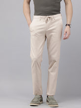 Men's Beige Cotton Caribbean Slim Fit Checked Printed 4 Pocket Travel Trouser